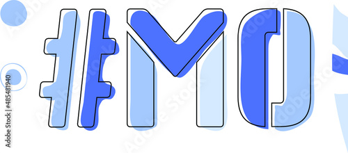 MO Hashtag. Isolate curves doodle letters. Blue colors. Hashtag #MO is abbreviation for the US American state Missouri for social network, web resources, mobile apps.