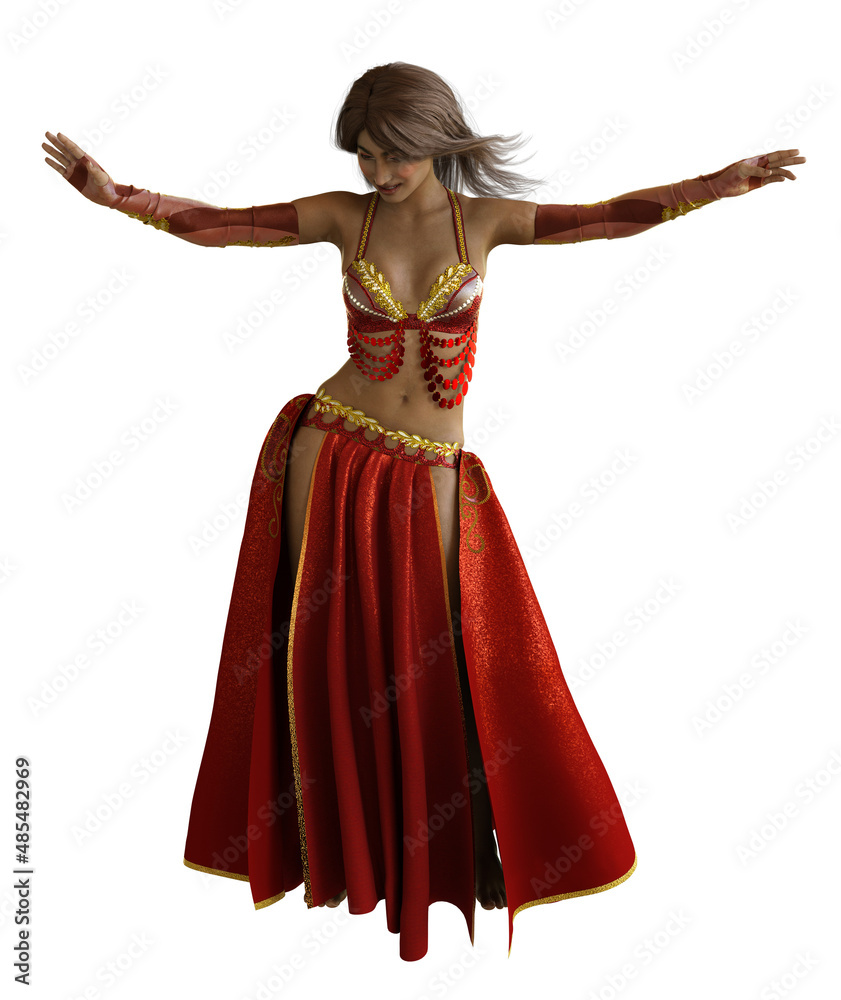 3D Belly dancer girl in red outfit