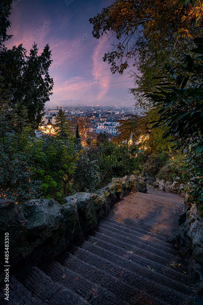 Montmartre steps stairs at blue hour time Montmartre steps stairs at blue hour time