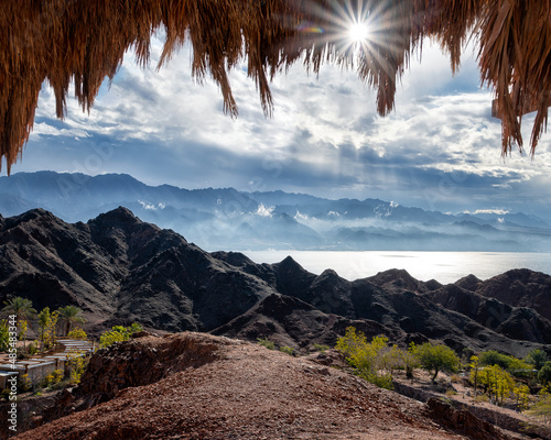 Cloudy morning after the rain at Eilat with view on the Red Sea