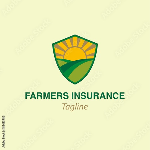shield and farmland logo design concept. suitable for companies or business entities engaged in , agricultural insurance, farmer protection, farmer protection, agricultural material providers.