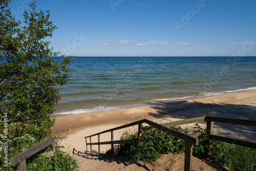 View over the popular beach  Knabackshusens strand  on the Swedish East Coast. Captured summertime.