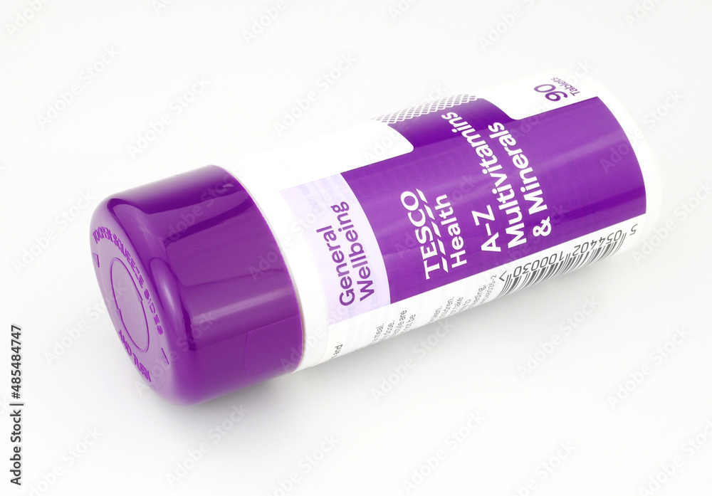 Tesco supermarket own brand multivitamins and minerals 90 tablet pack Stock Photo Adobe Stock