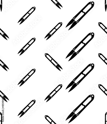 Yarn Shear Icon Seamless Pattern, Cross Stitch Scissors, U Shape Tailor Scissors