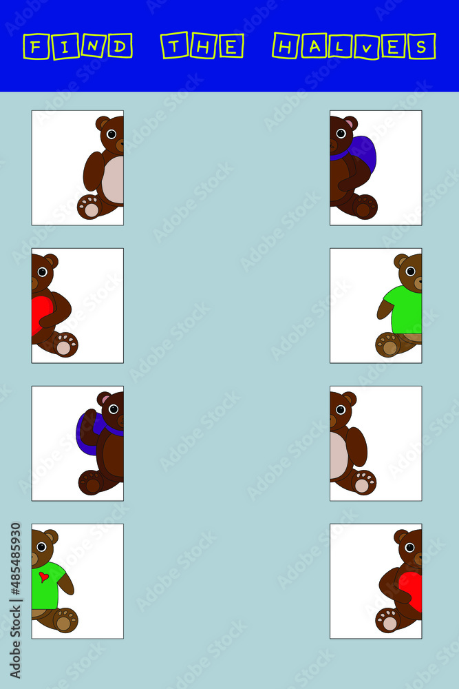 Obraz premium Match the halves of the toys bears. Educational game for children.