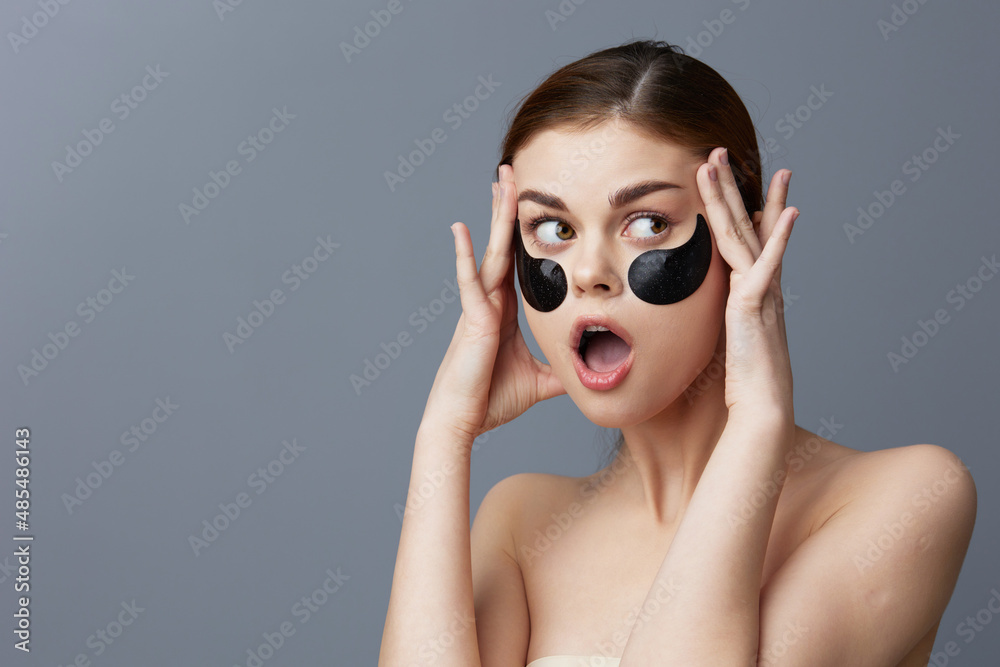 beautiful woman skin care anti wrinkle eye patches close-up Lifestyle beautiful woman skin care anti wrinkle eye patches close-up Lifestyle