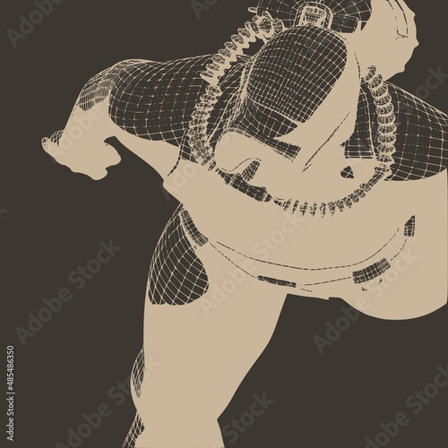 Monochrome silhouette of diver. Mesh grid texture