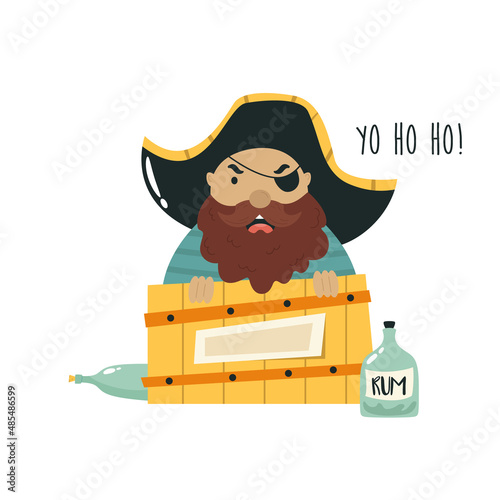 Vector illustration of a pirate character sitting in a barrel