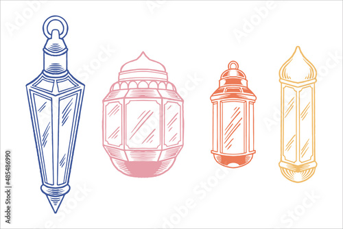 Set of hand drawn lanterns ...