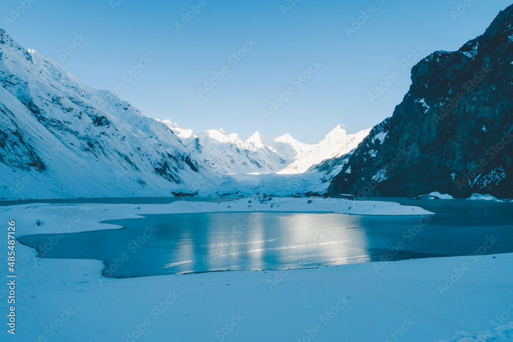 Fototapeta premium Aerial view of beautiful snow landscape in Tibet,China