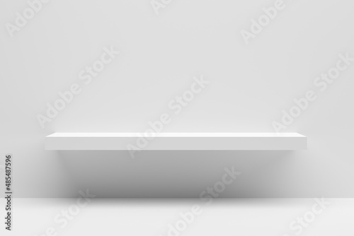 Wallpaper Mural Front view of empty white shelf mounted on a white wall with white table showcase. Torontodigital.ca