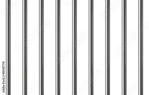 Realistic prison metal bars. Prison fence. Jail grates. Iron jail cage. Metal rods. Criminal grid background. Vector pattern. Illustration isolated on white background.