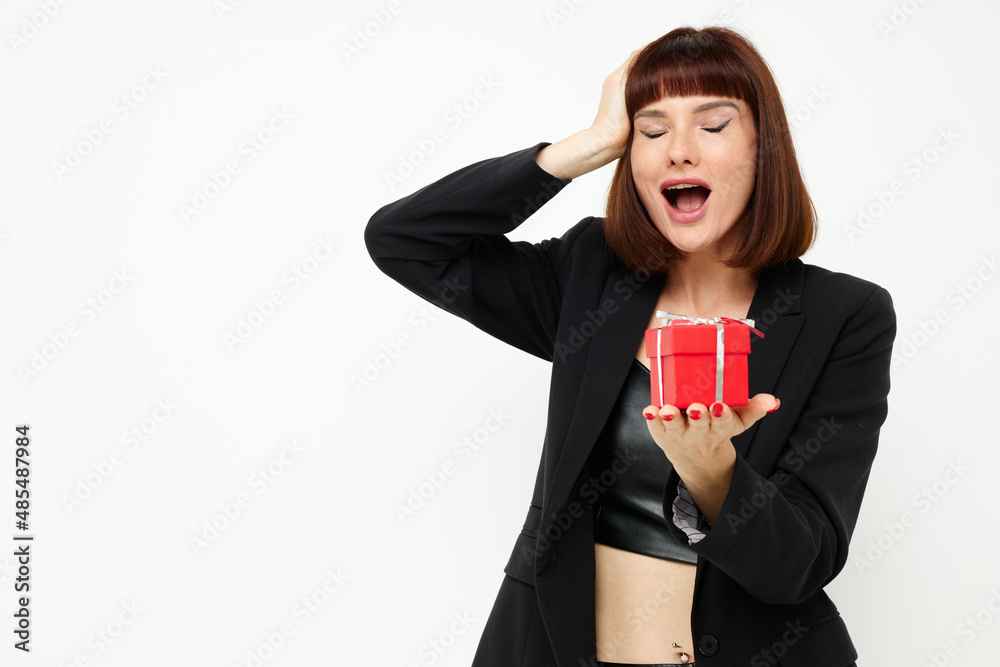 photo pretty woman posing with red gift box surprise Lifestyle unaltered photo pretty woman posing with red gift box surprise Lifestyle unaltered