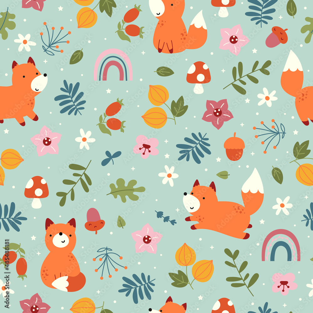 Cartoon cute fox seamless pattern Cartoon cute fox seamless pattern