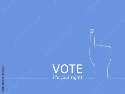 Vote It's Your Right Text With Voting Sign On Linear Hand Against Blue Background.