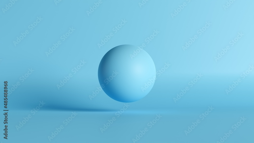 Blue sphere ball levitating over the floor against blue background. - obrazy, fototapety, plakaty 