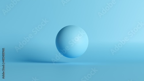 Leinwand Poster Blue sphere ball levitating over the floor against blue background