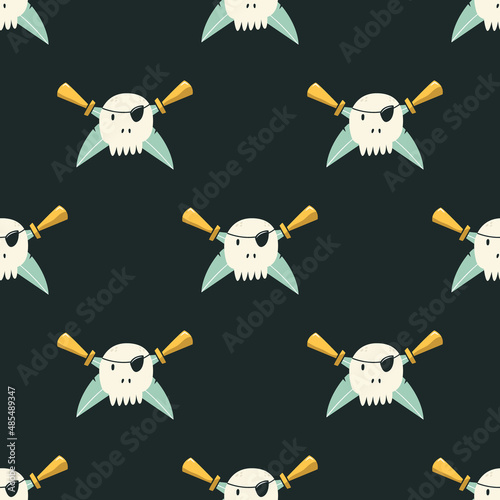 Vector seamless pattern with a pirates symbol skulls and sword