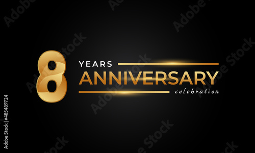 8 Year Anniversary Celebration with Shiny Golden and Silver Color for Celebration Event, Wedding, Greeting card, and Invitation Isolated on Black Background