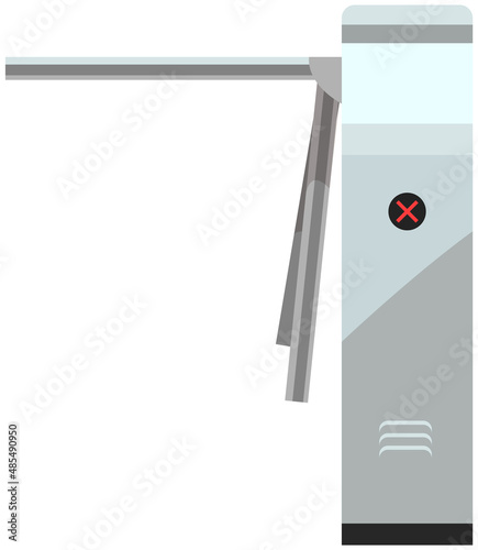 Access control turnstile, protecting tripod isolated on white background. Device for restricting passage of people installed in checkpoint. Equipment with magnetic pickup, tourniquet, turnstile