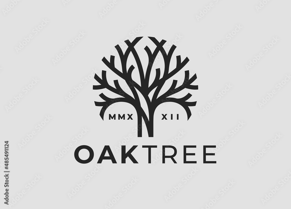 Oak tree logo. Nature brand identity line icon. Modern natural Oak wood symbol. Plant branch emblem. Vector illustration.