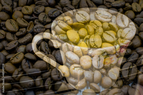 Multiple exposure of coffee beans and cup