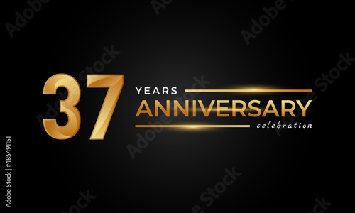 37 Year Anniversary Celebration with Shiny Golden and Silver Color for Celebration Event, Wedding, Greeting card, and Invitation Isolated on Black Background