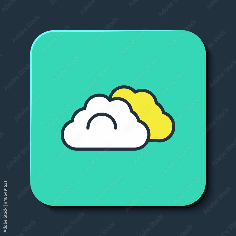 Filled outline Cloudy weather icon isolated on blue background. Turquoise square button. Vector Filled outline Cloudy weather icon isolated on blue background. Turquoise square button. Vector