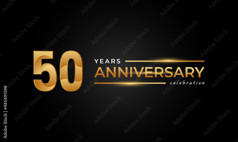 50 Year Anniversary Celebration with Shiny Golden and Silver Color for Celebration Event, Wedding, Greeting card, and Invitation Isolated on Black Background