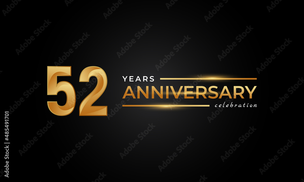 52 Year Anniversary Celebration with Shiny Golden and Silver Color for Celebration Event, Wedding, Greeting card, and Invitation Isolated on Black Background 52 Year Anniversary Celebration with Shiny Golden and Silver Color for Celebration Event, Wedding, Greeting card, and Invitation Isolated on Black Background