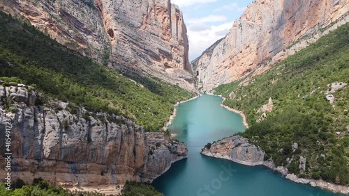 Aerial Drone View of Canyon Congost Mont Rebei, Catalonia, Spain photo