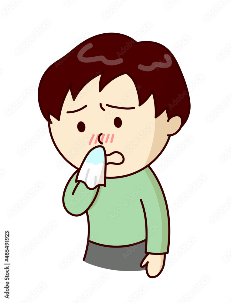 鼻水が出て辛そうな若い男性