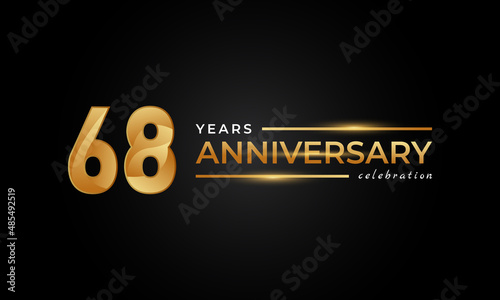 68 Year Anniversary Celebration with Shiny Golden and Silver Color for Celebration Event, Wedding, Greeting card, and Invitation Isolated on Black Background