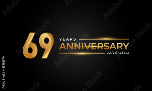 69 Year Anniversary Celebration with Shiny Golden and Silver Color for Celebration Event, Wedding, Greeting card, and Invitation Isolated on Black Background