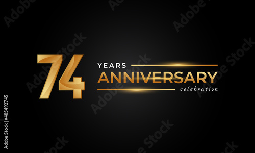 74 Year Anniversary Celebration with Shiny Golden and Silver Color for Celebration Event, Wedding, Greeting card, and Invitation Isolated on Black Background