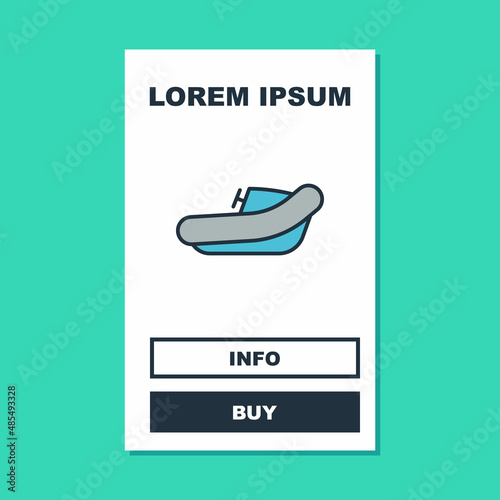 Filled outline Inflatable boat with outboard motor icon isolated on turquoise background. Vector