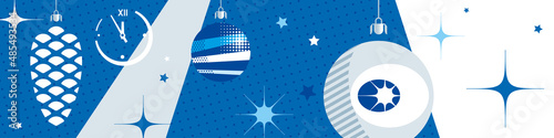 Background with Christmas toys in blue tones. Vector illustration