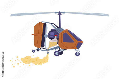 Agricultural Helicopter or Rotorcraft with Propeller for Aerial Application of Pesticides Vector Illustration