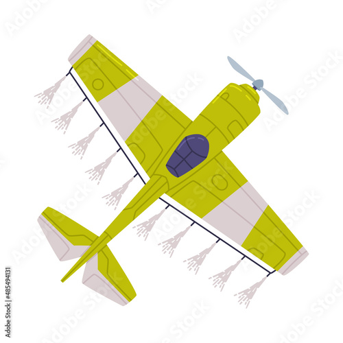Agricultural Biplane with Propeller for Aerial Application of Pesticides Vector Illustration