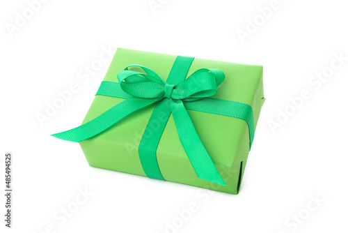 Green gift box isolated on white background