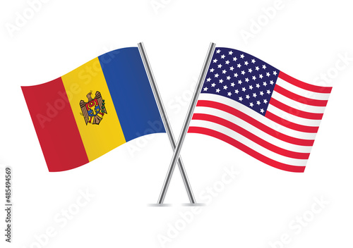Moldova and America crossed flags. Moldovan and American flags isolated on white background. Vector icon set. Vector illustration. photo