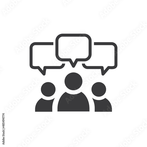 Three people talking, discussion, seminar, conversation.