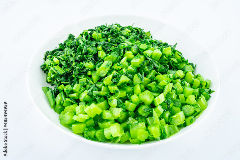 A plate of boiled chopped snow red A plate of boiled chopped snow red