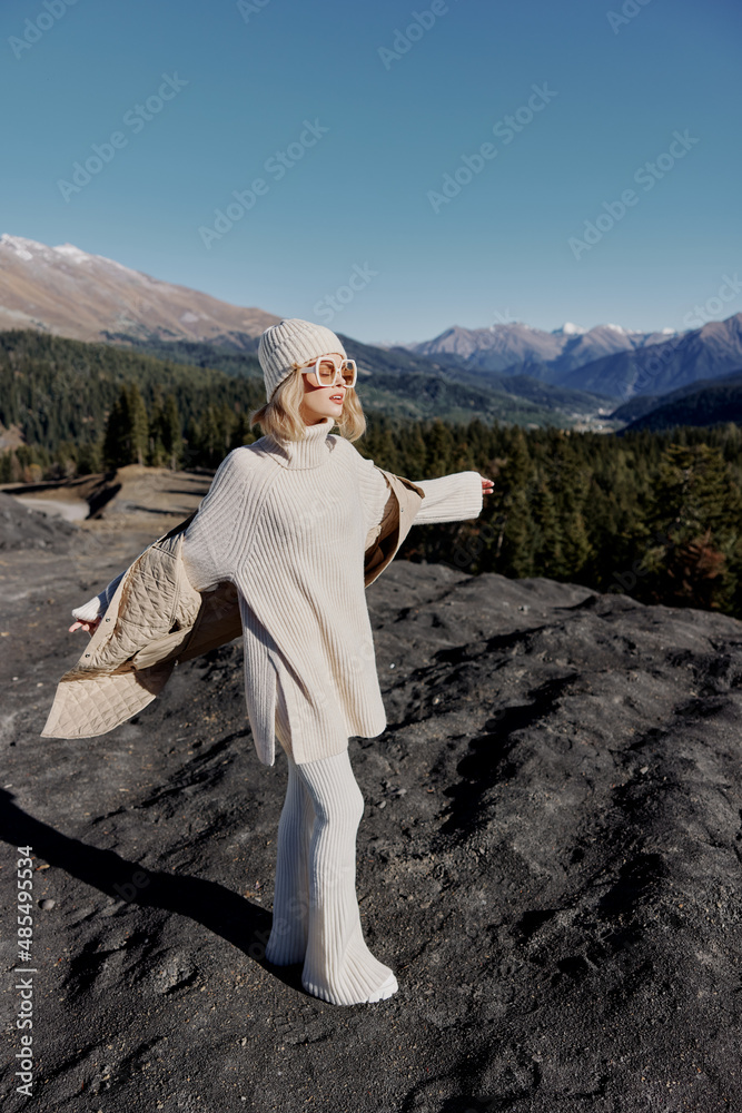 woman fashion glasses mountain top nature freedom relaxation woman fashion glasses mountain top nature freedom relaxation