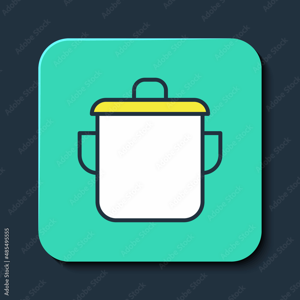 Filled outline Cooking pot icon isolated on blue background. Boil or stew food symbol. Turquoise square button. Vector Filled outline Cooking pot icon isolated on blue background. Boil or stew food symbol. Turquoise square button. Vector
