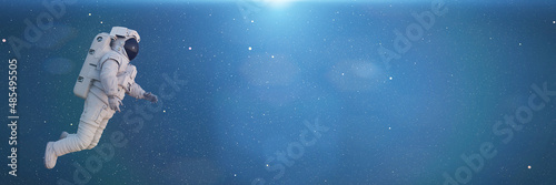 astronaut in outer space, background banner 