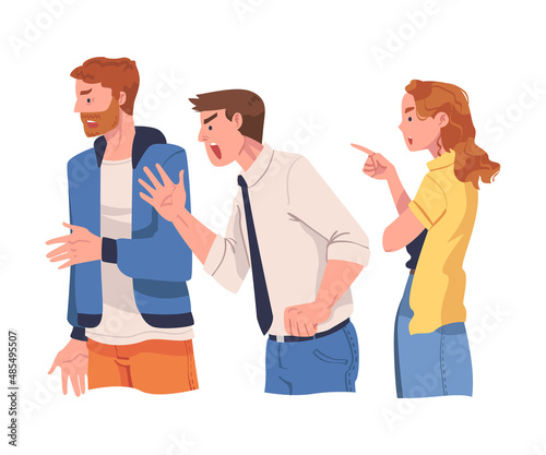 Angry Man and Woman Arguing Having Conflict with Somebody Vector Illustration