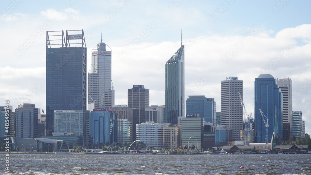 City skyline of Perth in Western Australia on a overcast day.