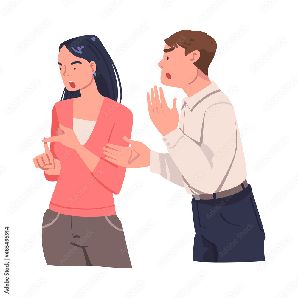 Angry Man and Woman Arguing Having Conflict with Somebody Vector Illustration Angry Man and Woman Arguing Having Conflict with Somebody Vector Illustration
