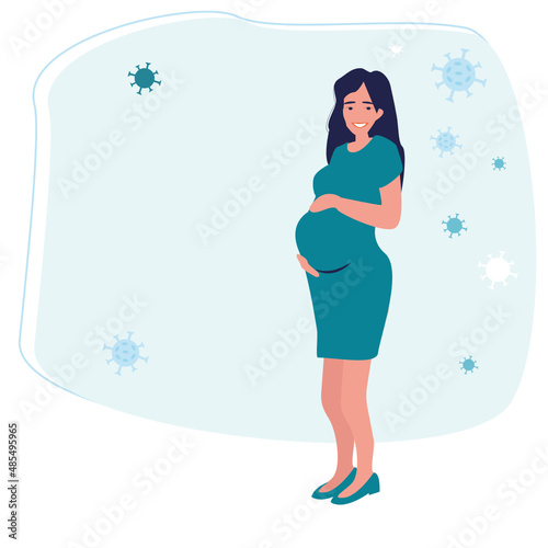 Happy pregnant holding her belly woman. Logo modern flat design illustration. Type of pregnancy resources. Active well built pregnant female character. Happy pregnancy cartoon illustration © Ekaterina  Siubarova